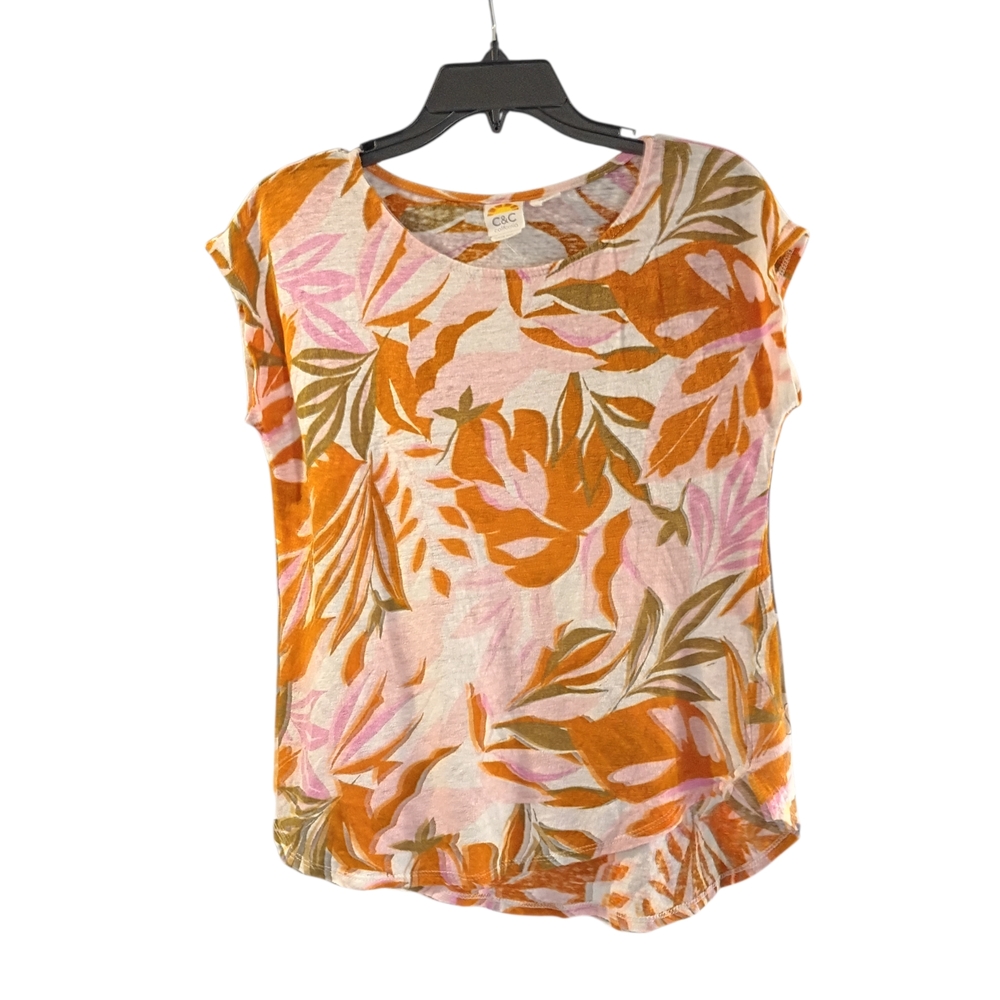 EUC C&C California Blouse Women S 100% Linen Floral Tropical Summer Short Sleeve - Picture 2 of 7